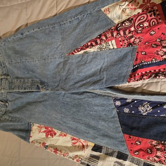 Free People Coetez Bandana Wide Leg Patchwork Jeans - Picture 4 of 6